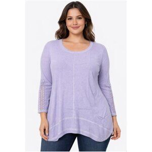 Studio 1886 Ribbed Knit 3/4 Sleeves Lavender Touch Of Lace Tunic Top Size XL
